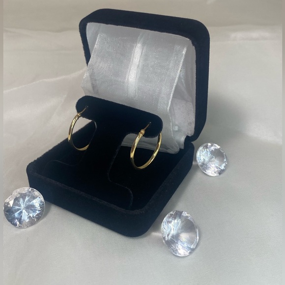 14K YELLOW GOLD classic thin hoop earrings REAL GOLD 1” - Picture 3 of 11